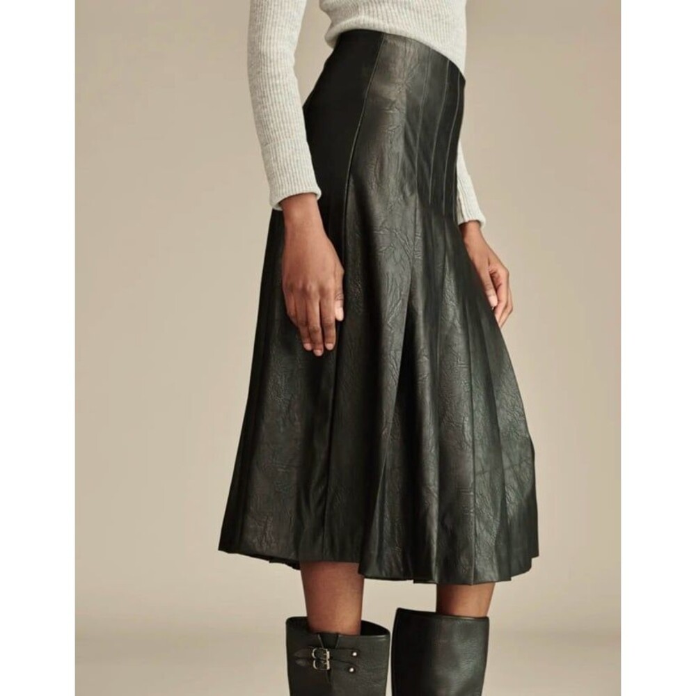 Lucky Brand Faux Leather Pleated MIDI Skirt Small